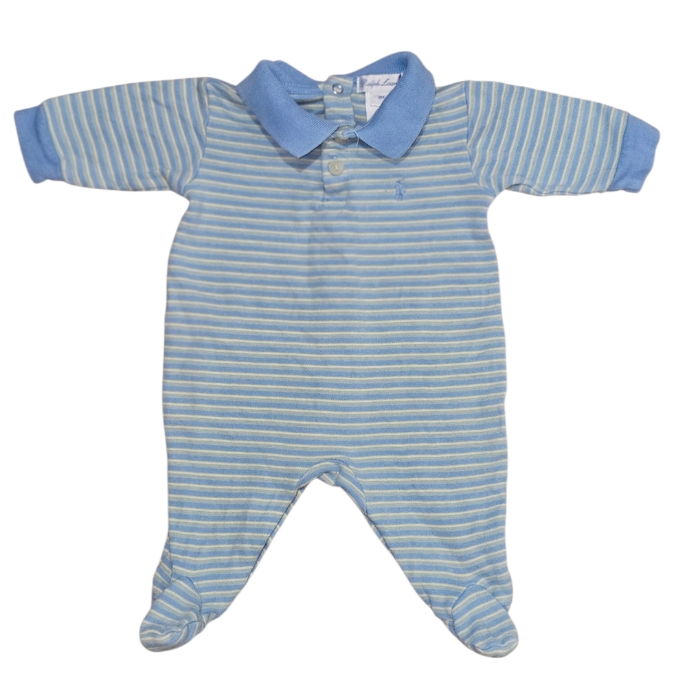 Ralph Lauren Blue and White Striped Baby Footie